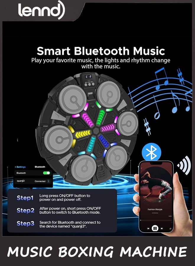لينند آلة الملاكمة الموسيقية للأطفال والكبار,بلوتوث الجدار المثبتة لوسادة اللكم مع القفازات,أضواء الإيقاع ومعدات الصالة الرياضية المنزلية المعركة للاعبين,هدايا الألعاب الرياضية للرجال فتاة المراهقة 6,7,8,9,10 + سنة - Image 2